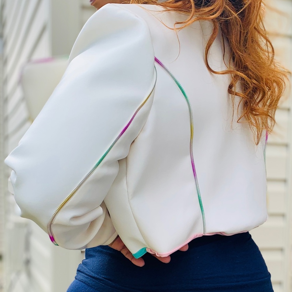 White Crop Motto Jacket